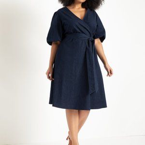 Eloquii Puff Sleeve Chambray Dress